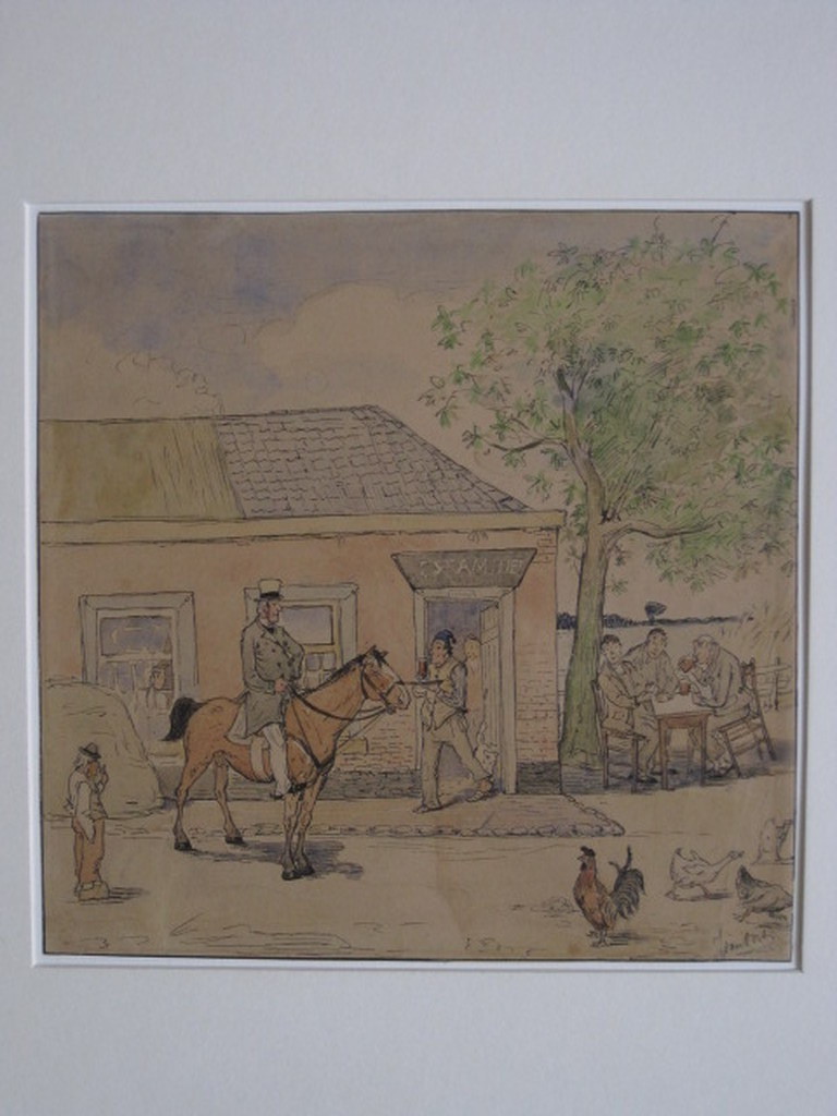 Leuk! Aquarel van "Verkade" schilder Jan v Oort - "Drankpauze" ca. 1900 gesignd kopen? Bied vanaf 1!