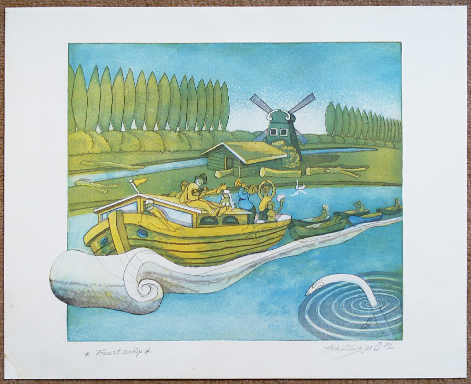 Rob Clous - Feestschip, aquatint ets kopen? Bied vanaf 25!