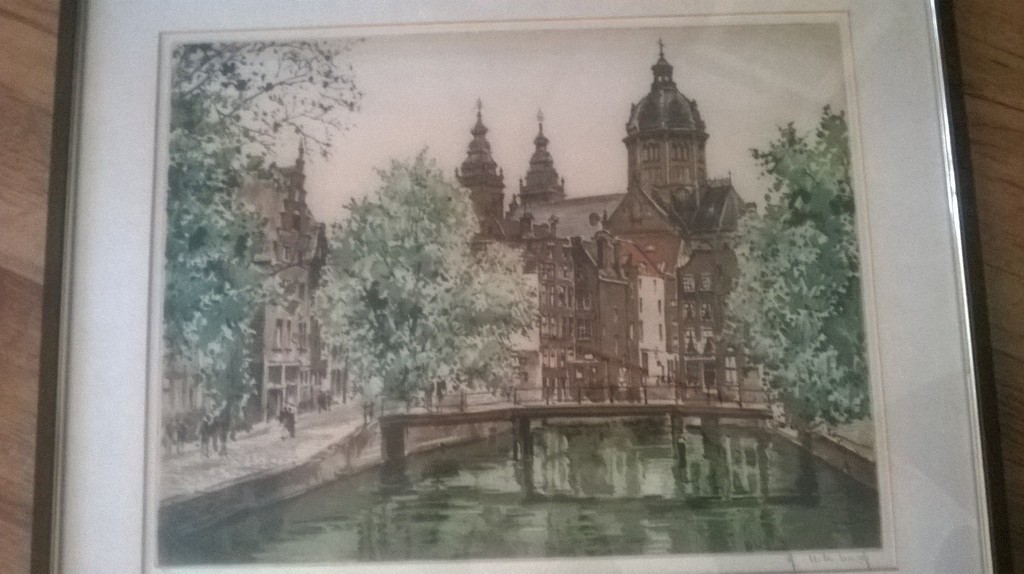 Originele kleurenets: "Leids stadsgezicht met molen" kopen? Bied vanaf 1!