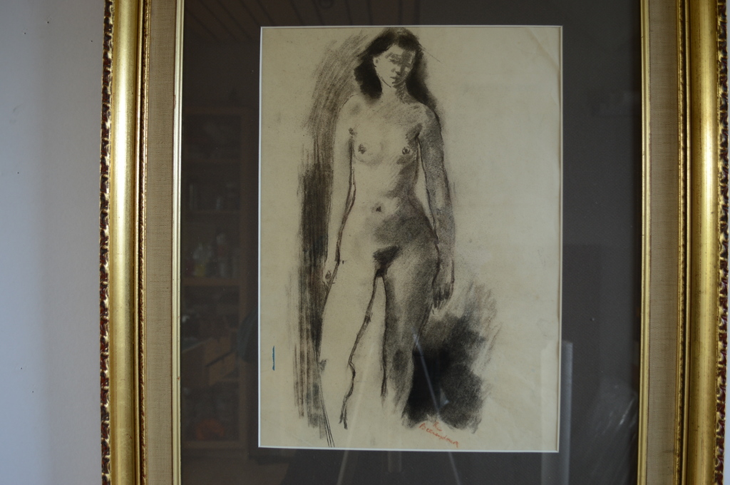 Theo Beerendonk, staand naakt, krijt 28x40 (55x69)  kopen? Bied vanaf 80!