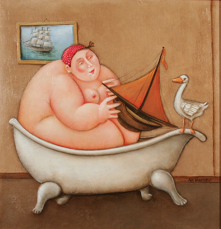 Ada Breedveld. verf op doek, Dame in bad. kopen? Bied vanaf 650!