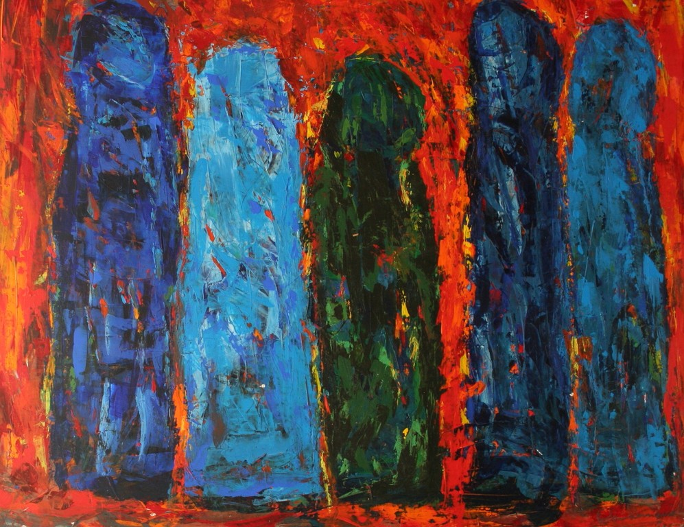 Abstract schilderij, olieverf op schilderskarton, onduidelijk gesigneerd kopen? Bied vanaf 1!