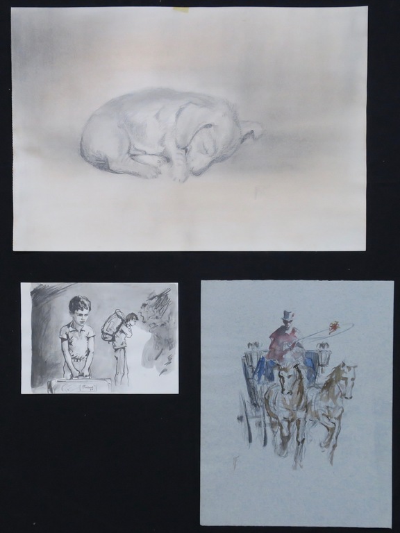 Klaas Fernhout: Lot met 3 tekeningen/aquarellen, Rijtuig kopen? Bied vanaf 1!