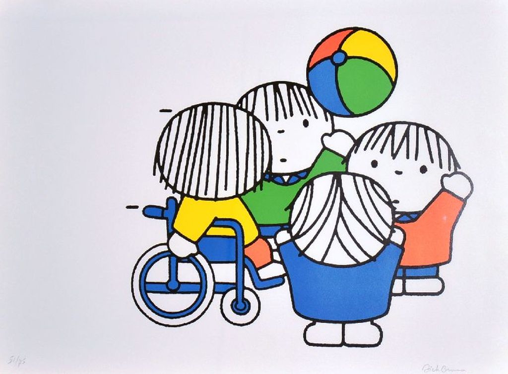 Dick Bruna: Zeefdruk. Spelende kinderen. Gesigneerd. verkocht voor € 250!