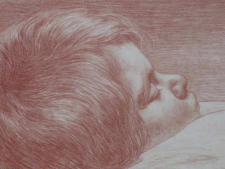 Hendrik Haverman, Slapend kind, Litho in rood kopen? Bied vanaf 30!