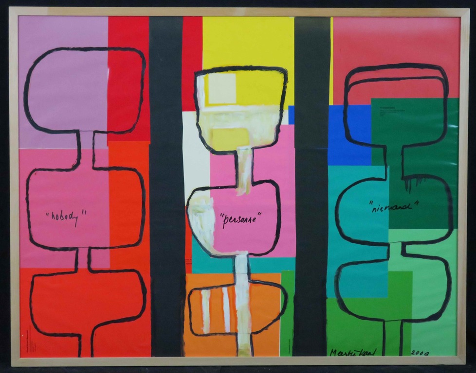 Meertje Kaal: Acryl en papier op paneel: Niemand - Ingelijst verkocht voor € 35!