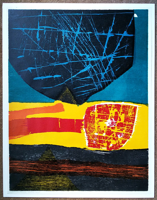 Guillaume Le Roy - Abstracte voorstelling, meerkleurige houtsnede kopen? Bied vanaf 115!