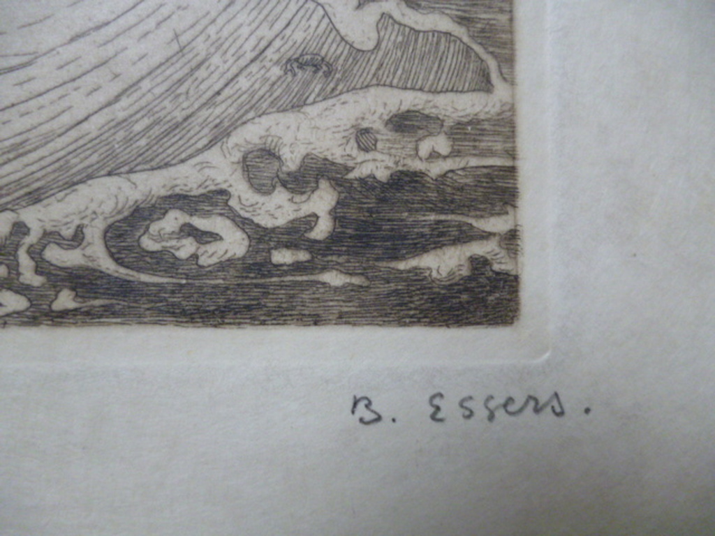 Bernard Essers - ets - Man op vogel boven het strand kopen? Bied vanaf 35!