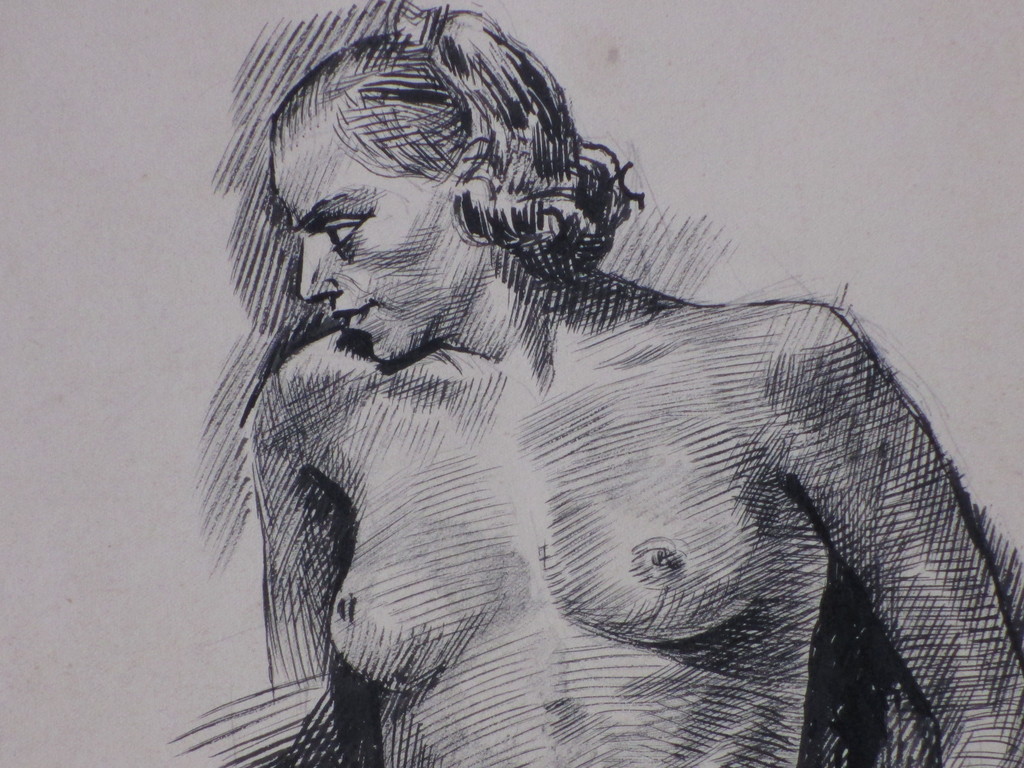 Herman Bieling, Halfnaakt zittende vrouw, Inkttekening kopen? Bied vanaf 30!
