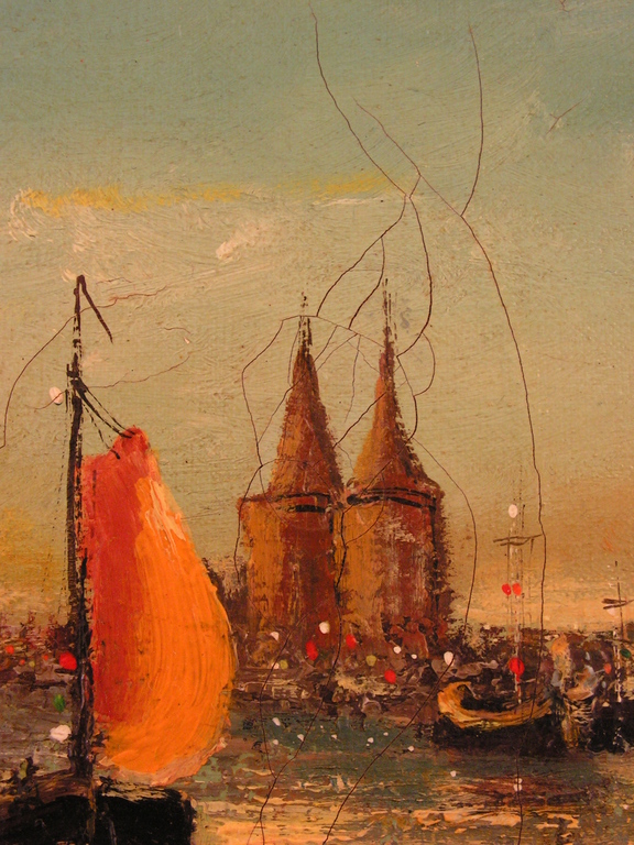 Onbekende kunstenaar - olieverf op doek - mogelijk haven van Sneek? kopen? Bied vanaf 90!