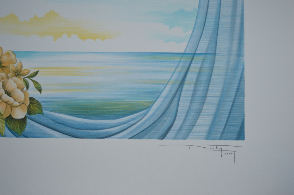 Pierre Bertin: 'Femme avec fleurs', grote kleurenlithografie, handgesigneerd kopen? Bied vanaf 1!