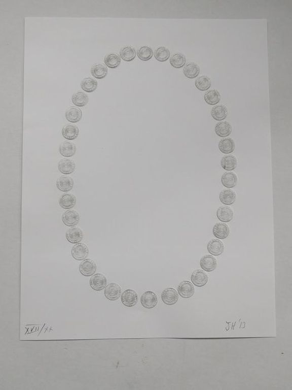 Jan Henderikse, Blinddruk Antilliaanse muntjes, XVII/XX, 2013, Gesigneerd  kopen? Bied vanaf 150!