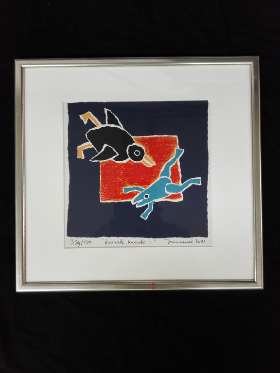 Hans Innemee, zeefdruk op papier in lijst, Titel:  Kwaak kwaak kopen? Bied vanaf 50!