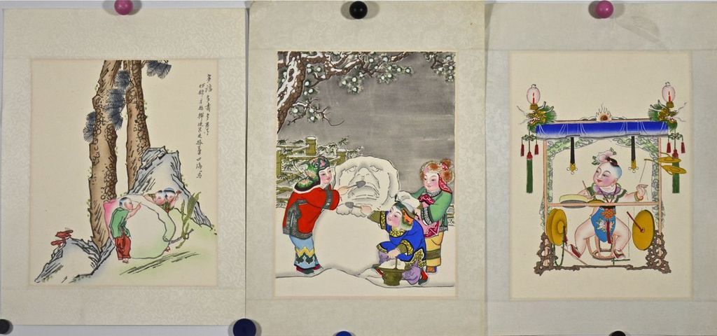 Onbekend: Drie Chinese tekeningen kopen? Bied vanaf 1!