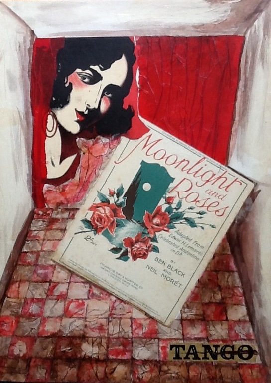 Anina Margiono, Moonlight and Roses,collage, krijt ,verf, gesigneerd kopen? Bied vanaf 1!