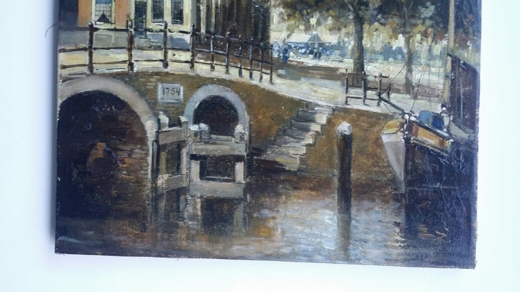 Onbekend, Olieverf op doek, Gracht in Amsterdam. kopen? Bied vanaf 65!