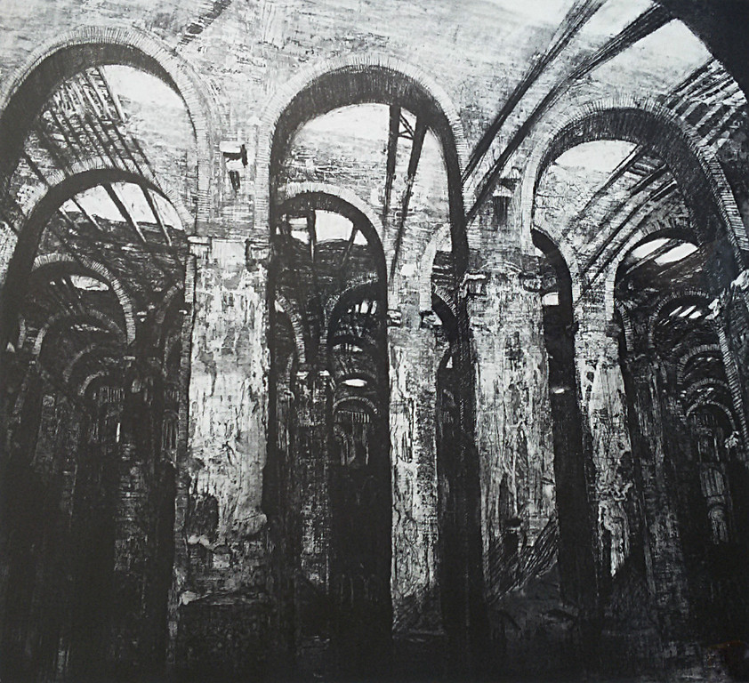 Simeon Nijenhuis - Ruïne, ets (mooi ingelijst, zeer groot) verkocht voor € 90!