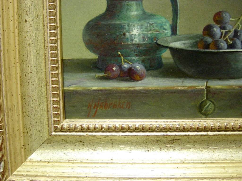 Hans Habraken - olieverf op paneel - stilleven druiven en dekselpot kopen? Bied vanaf 275!