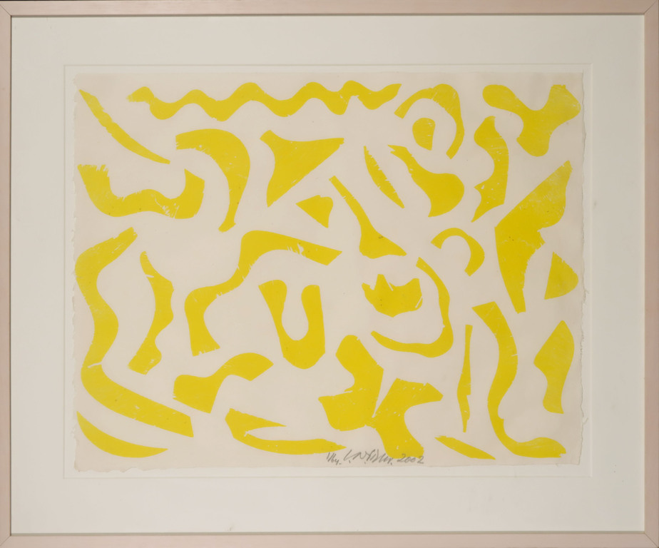 Carel Visser: Houtsnede op Japans papier, Z.T. (geel) - Ingelijst kopen? Bied vanaf 100!