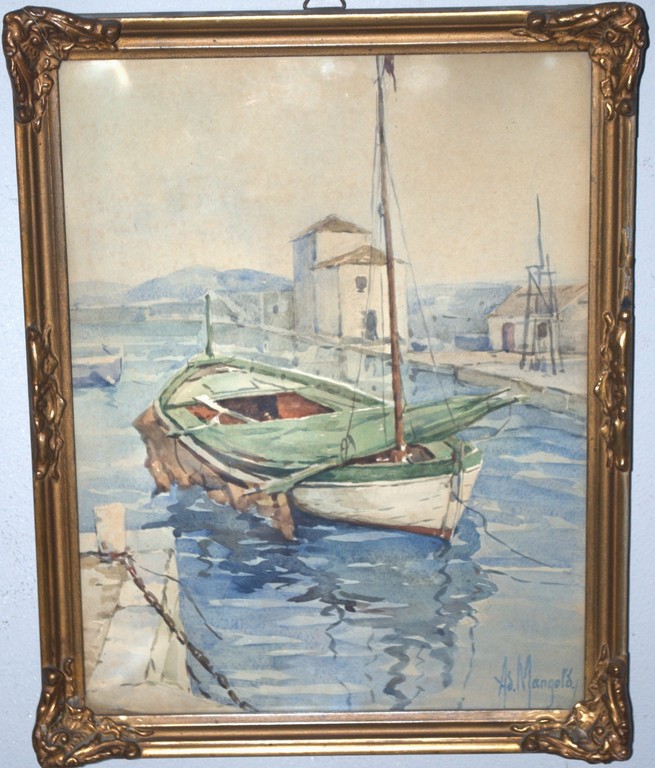Zeilboot in een haven==aquarel==Haagse School, leerling HW Mesdag kopen? Bied vanaf 115!