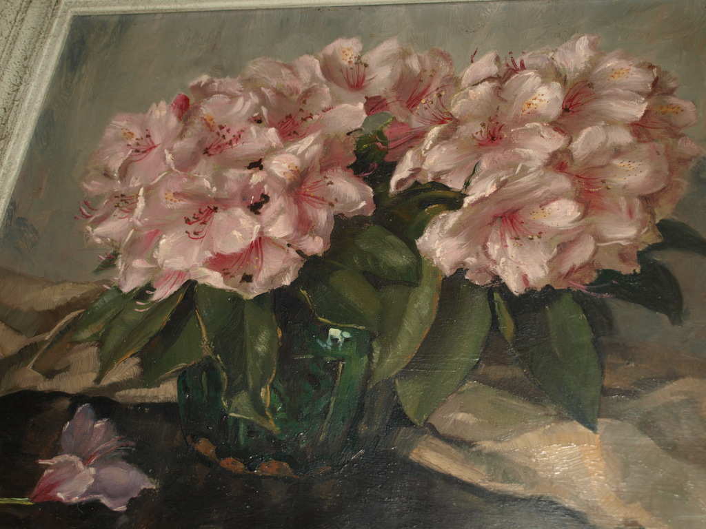 J.H. van Haalen - Olieverf op doek – Roze bloemen – Gesigneerd – ca 1940 kopen? Bied vanaf 150!