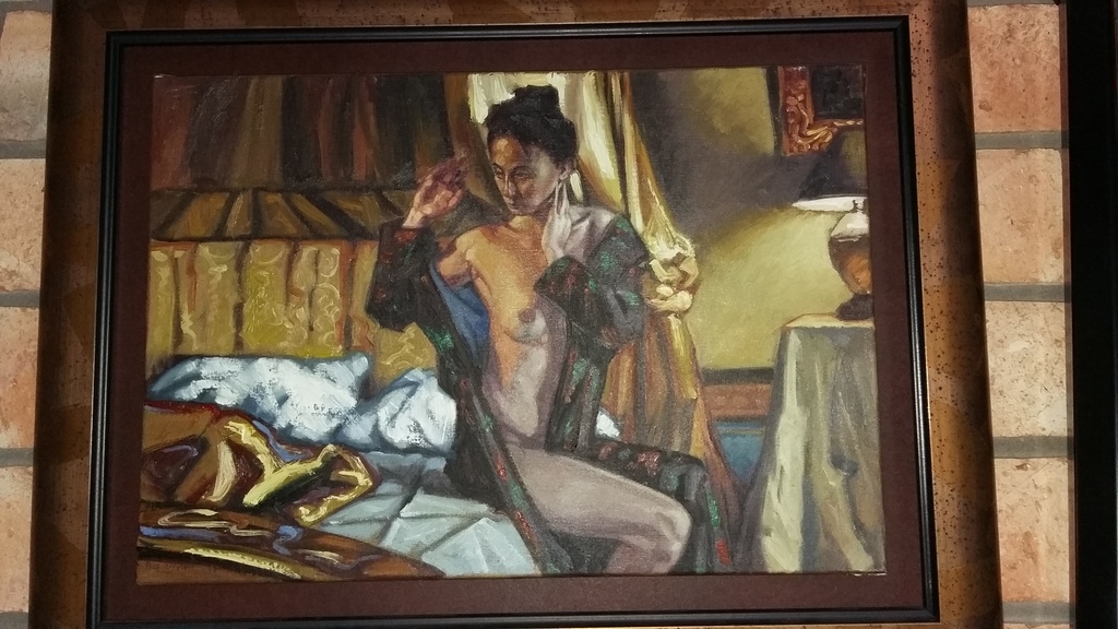 Nico Vrielink , origineel olieverf , Jeane in gouden kamer. kopen? Bied vanaf 1500!