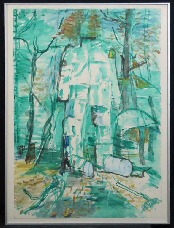 Hans Ebeling Koning: Gouache, Figuur in het bos - Ingelijst verkocht voor € 150!
