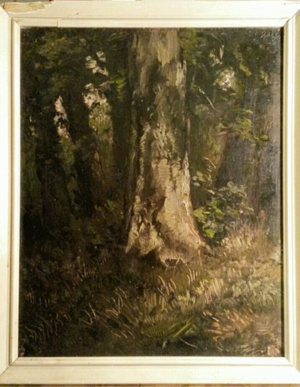 Theo Goedvriend 1879-1969 - olio su tela su tavola legno- alberi- verkocht voor € 65!