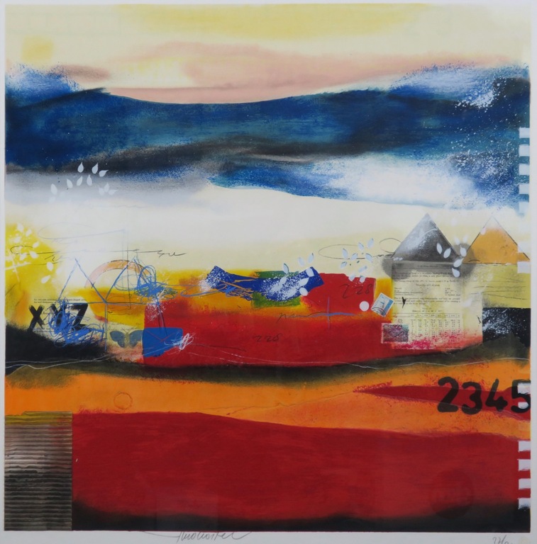 Theo Koster: Zeefdruk en collage, Zonder titel (rood) - Ingelijst (Groot) kopen? Bied vanaf 80!