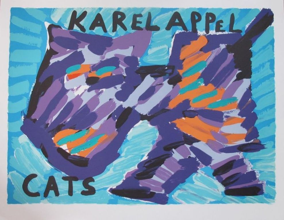 KAREL APPEL   Litho  HAPPY CAT uit  1978   verkocht voor € 125!