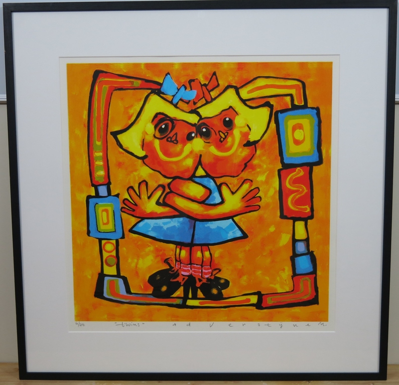 Ad Verstijnen: Zeefdruk, Twins - Ingelijst (groot) kopen? Bied vanaf 70!