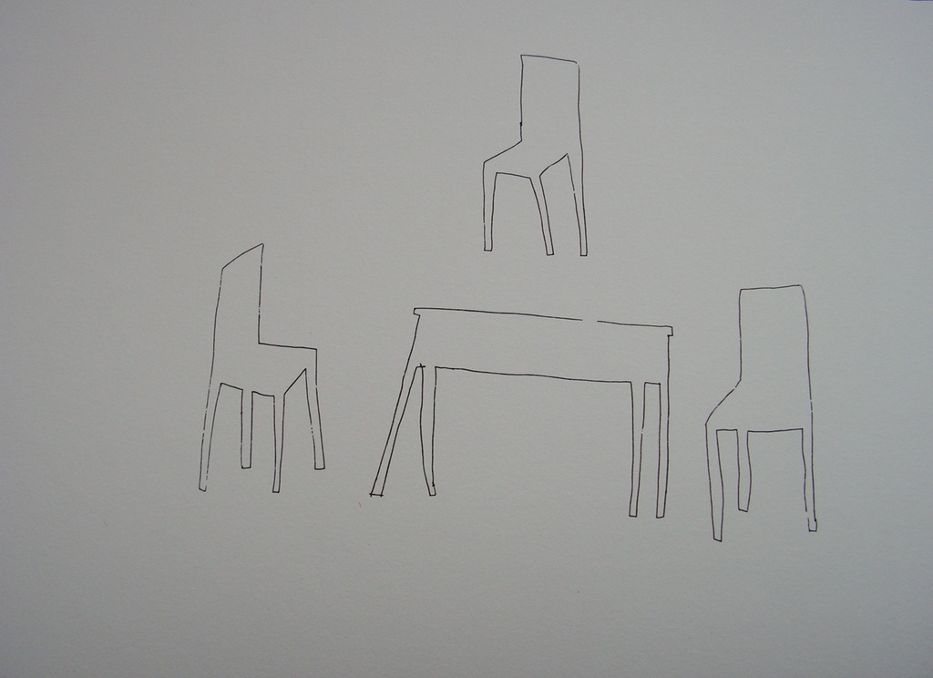 Klaas Gubbels - zeefdruk, gesigneerd - tafel met 3 stoelen verkocht voor € 100!