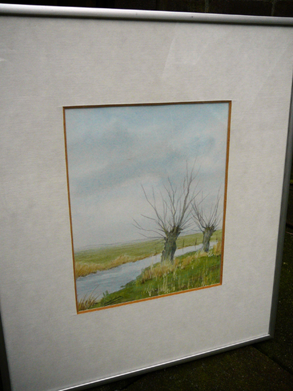 Gert Hendriksen: Knotwilgen in Hollands weidelandschap -aquarel- kopen? Bied vanaf 35!