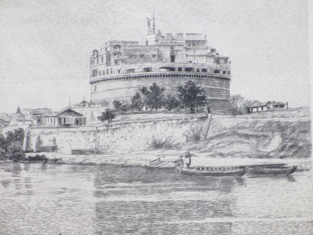 Elias Stark, Aan de oevers van de Tiber, Ets 1891 kopen? Bied vanaf 45!