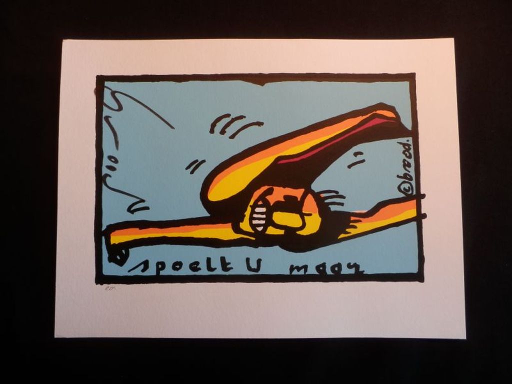 HERMAN BROOD, Gelimiteerde en HANDGESIGNEERDE Zeefdruk  SPOELT U MAAR kopen? Bied vanaf 85!
