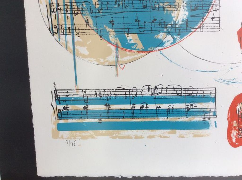 Sam Middleton: ingelijste gesigneerde kleurenlitho, muzikale compositie (1972) kopen? Bied vanaf 35!