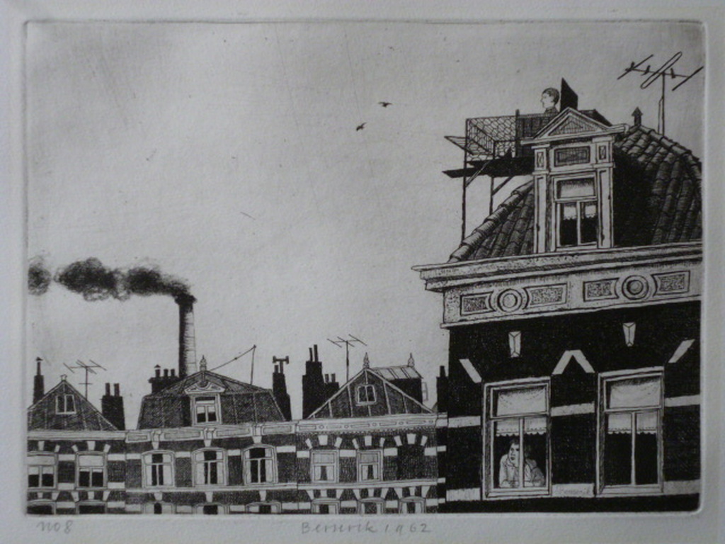 Herman Berserik - ets - Duiventil verkocht voor € 90!