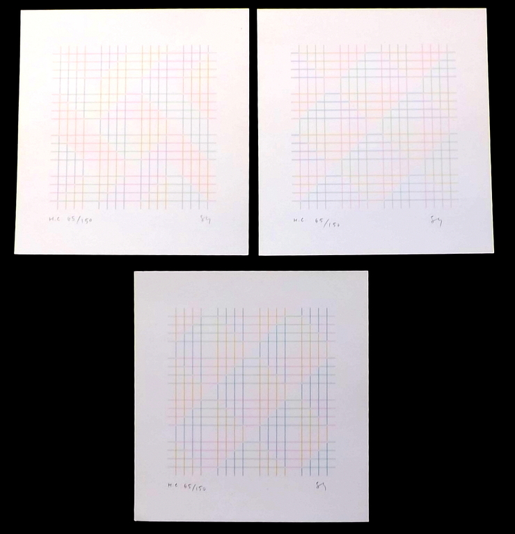 Shizukoyo Shikawa - 3x abstracte gesigneerd kleuren litho.  verkocht voor € 55!
