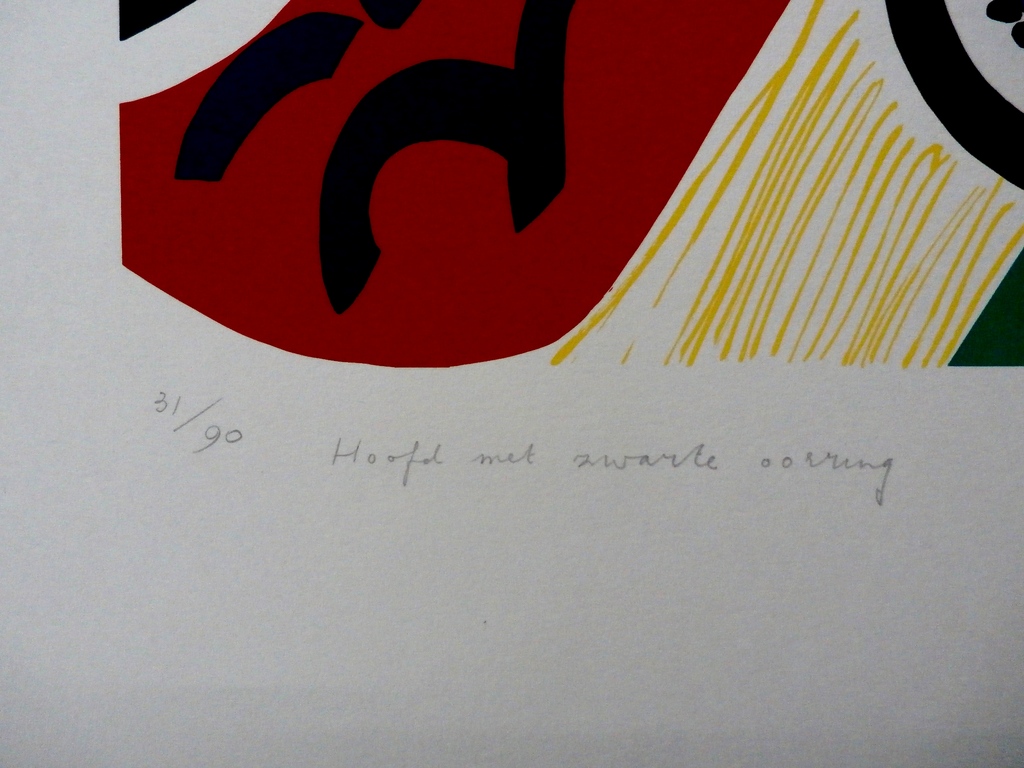 Yolande Brouwers - zeefdruk: hoofd met zwarte oorring - 1991 kopen? Bied vanaf 30!