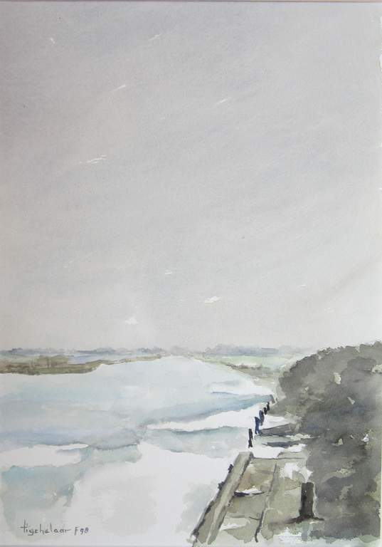 André Tigchelaar: Aquarel, winter in de polder kopen? Bied vanaf 1!