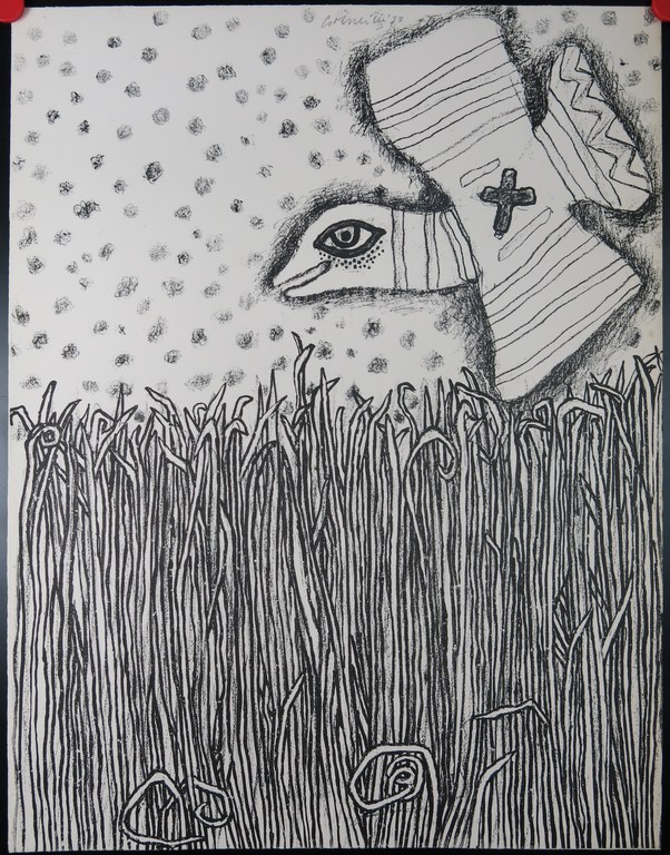 Corneille: Litho, Herbes z.t. (Vogel zwart-wit) kopen? Bied vanaf 100!