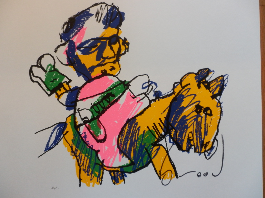 HERMAN BROOD GROTE  HANDGESIGNEERDE ZEEFDRUK  MAN EN PAARD verkocht voor € 60!