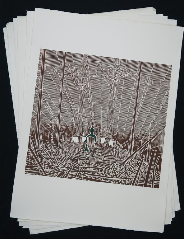 Lot met 6 linosnedes van Rob Voerman: Zonder titel (groot) verkocht voor € 60!