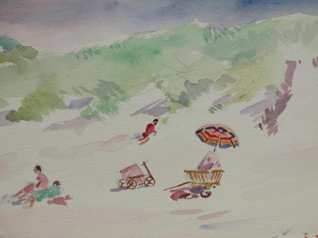 Han Krug, Strandplezier Renesse, Aquarel 1957 verkocht voor € 35!
