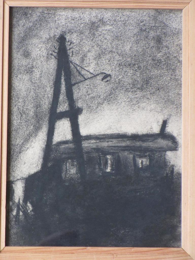 Jacques Idserda, Woonwagen bij nacht, Zwart krijt verkocht voor € 40!