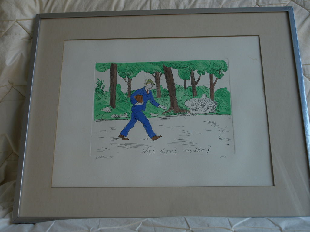 PIETER HOLSTEIN - Ets â�� Wat doet vader?  â�� Gesigneerd en ingelijst â�� ca 1975  kopen? Bied vanaf 65!