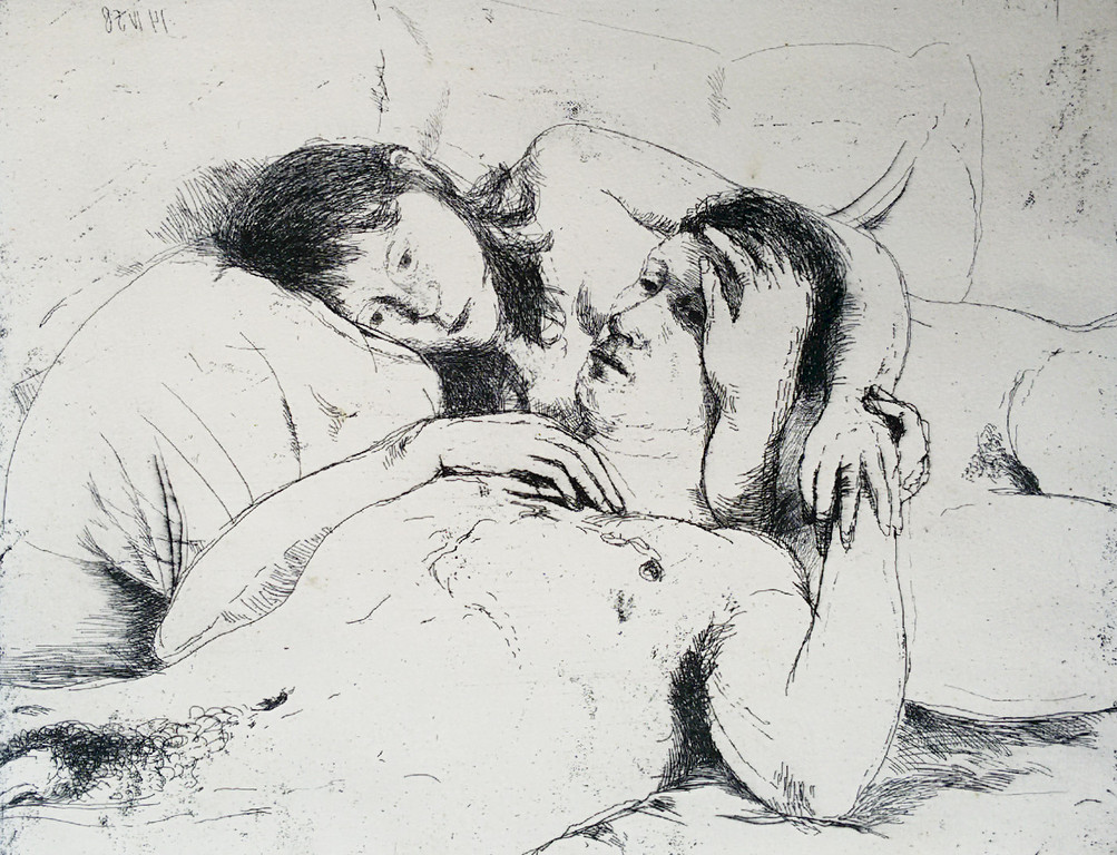 Aat Veldhoen - Echtpaar in bed (1958), ets kopen? Bied vanaf 110!