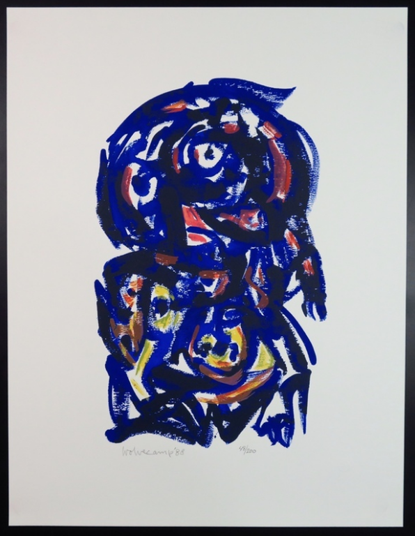 Theo Wolvecamp: Zeefdruk, Blauw figuur verkocht voor € 120!