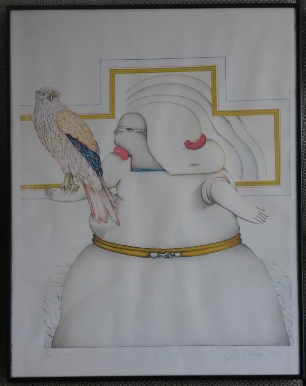 Jörg Remé - Witte figuur met vogel - gesigneerde litho uit 1979, nummer 44/100 kopen? Bied vanaf 25!