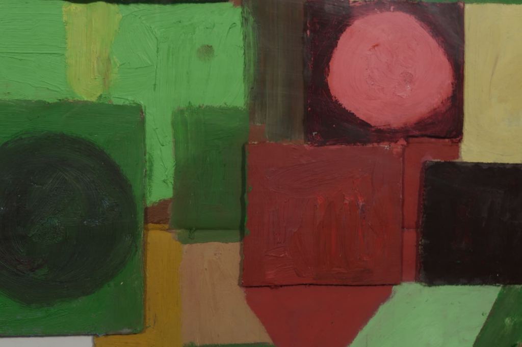 Meertje Kaal: Olieverf en collage op karton, Zonder titel - Ingelijst kopen? Bied vanaf 1!